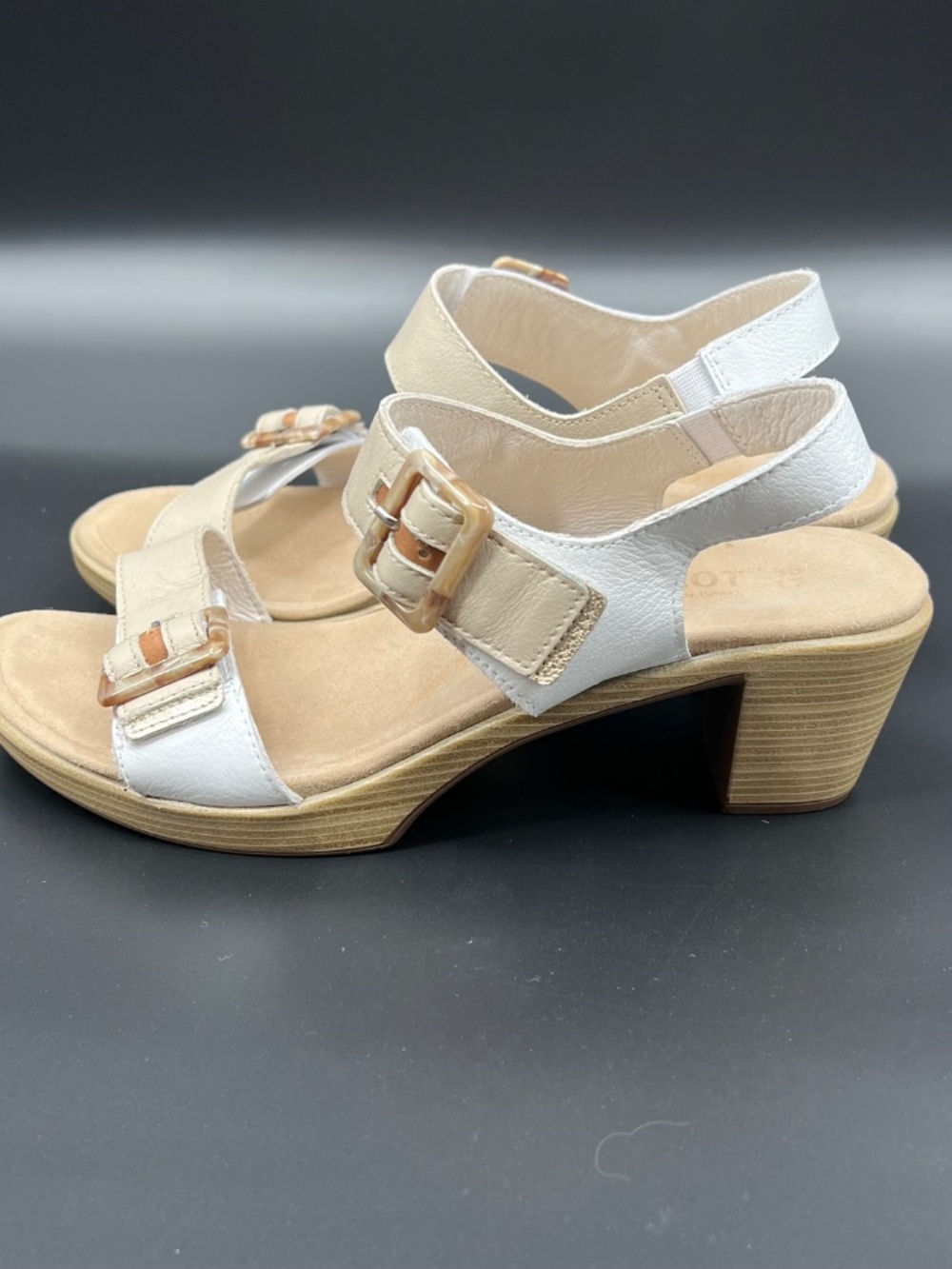 Naot Mode Leather Sandals Women Size 7-7. 5 (EU38) White Ivory Tan Platform EUC - Picture 4 of 10